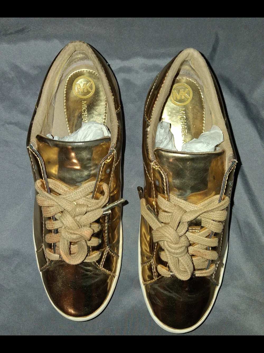 Michael Kors Gold Metallic Low-Top Sneakers with Tan Laces